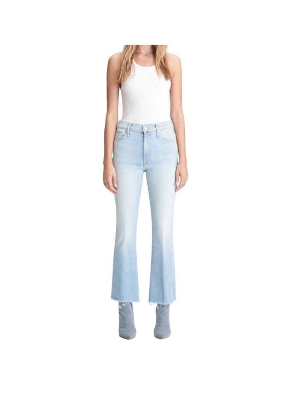 MOTHER Jeans Size 26 Hustler Ankle Fray When In Rome Crop High Rise Light Wash